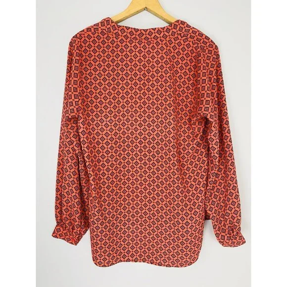 Pleione V Neck Blouse Womens Size S Geometric Print High Low Hem Pullover - Picture 2 of 8